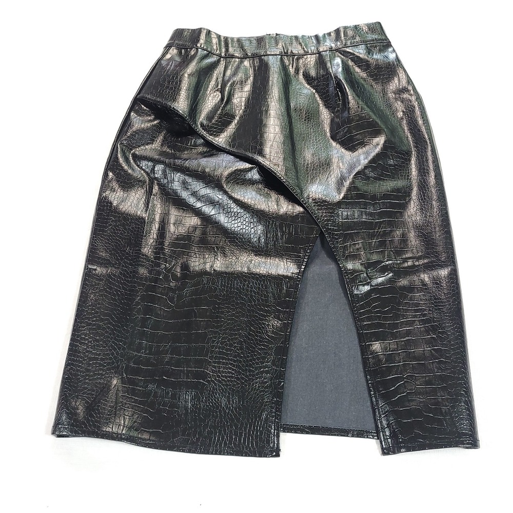 Vegan snake skin leather thigh Slit Skirt Venus 12 Black Goth dark Mob Wife